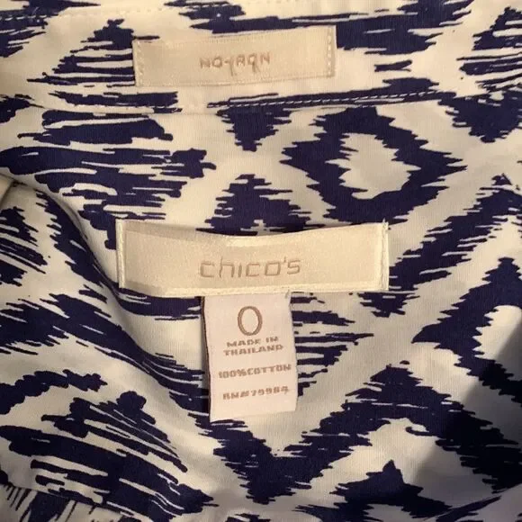 Chico’s Blue White Collar Button Front Long Sleeve Women’s Shirt Size 0 Small - Picture 5 of 7